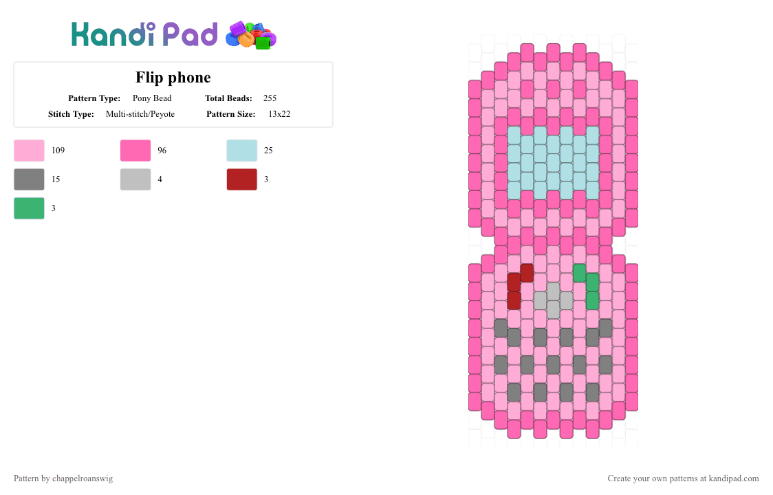 Flip phone - Pony Bead Pattern by chappelroanswig on Kandi Pad - pink