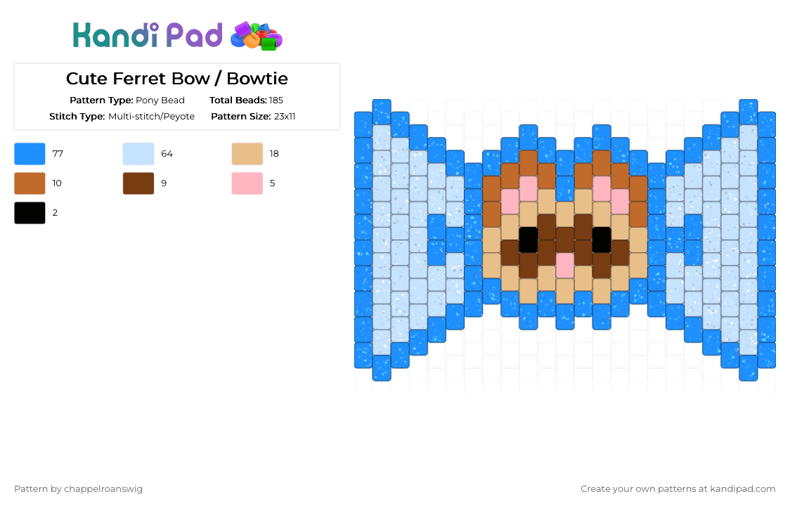 Cute Ferret Bow / Bowtie - Pony Bead Pattern by chappelroanswig on Kandi Pad - animal, blue, bow, bowtie, charm, cute, glitter, light blue