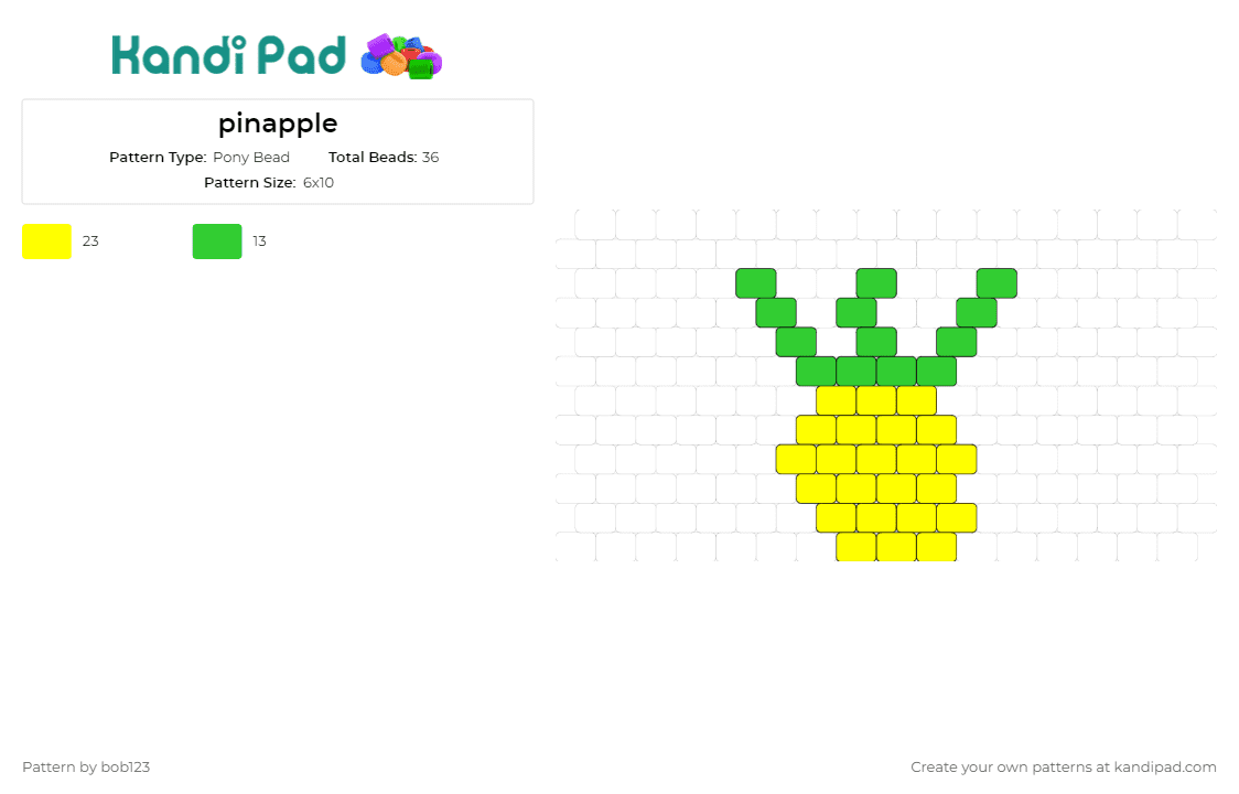 pinapple - Pony Bead Pattern by bob123 on Kandi Pad - pineapple,fruit,tropical,food,summer,vibrant,charm,refreshing,yellow,green