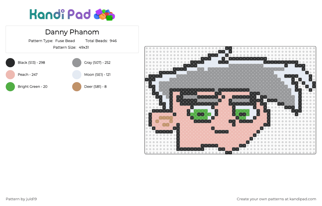 Danny Phanom - Fuse Bead Pattern by juld19 on Kandi Pad - gray,beige