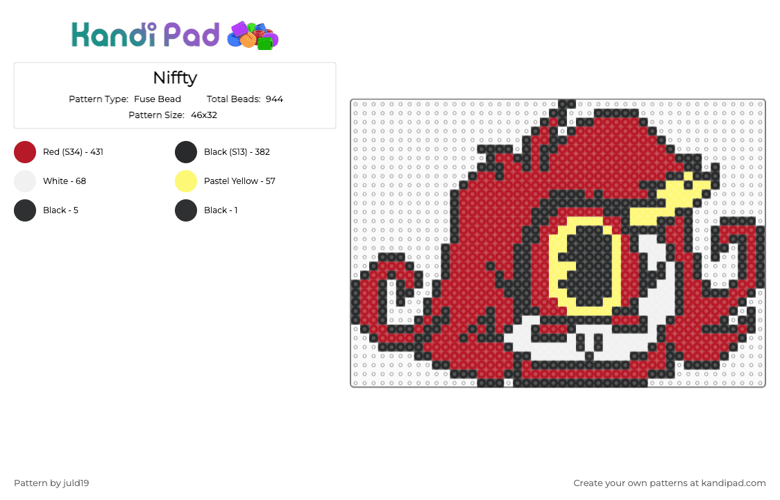 Niffty - Fuse Bead Pattern by juld19 on Kandi Pad - red