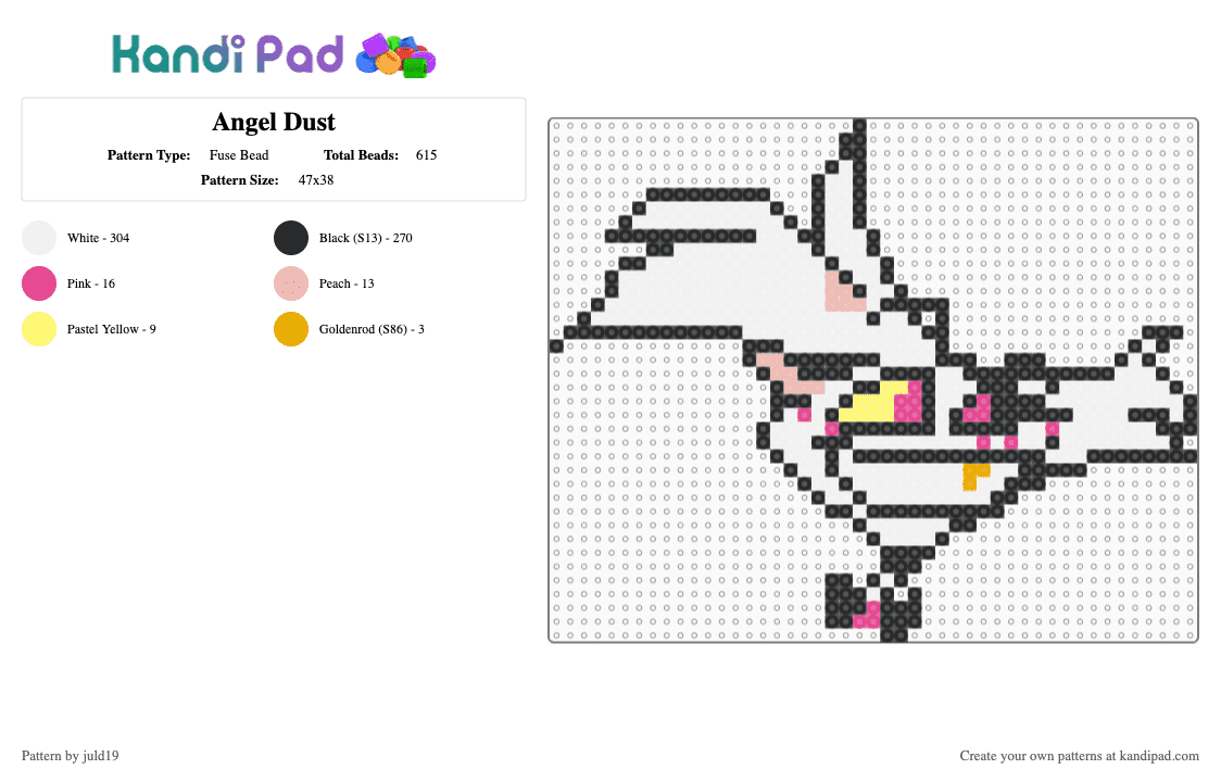 Angel Dust - Fuse Bead Pattern by juld19 on Kandi Pad - beige, hazbin hotel, pink, white