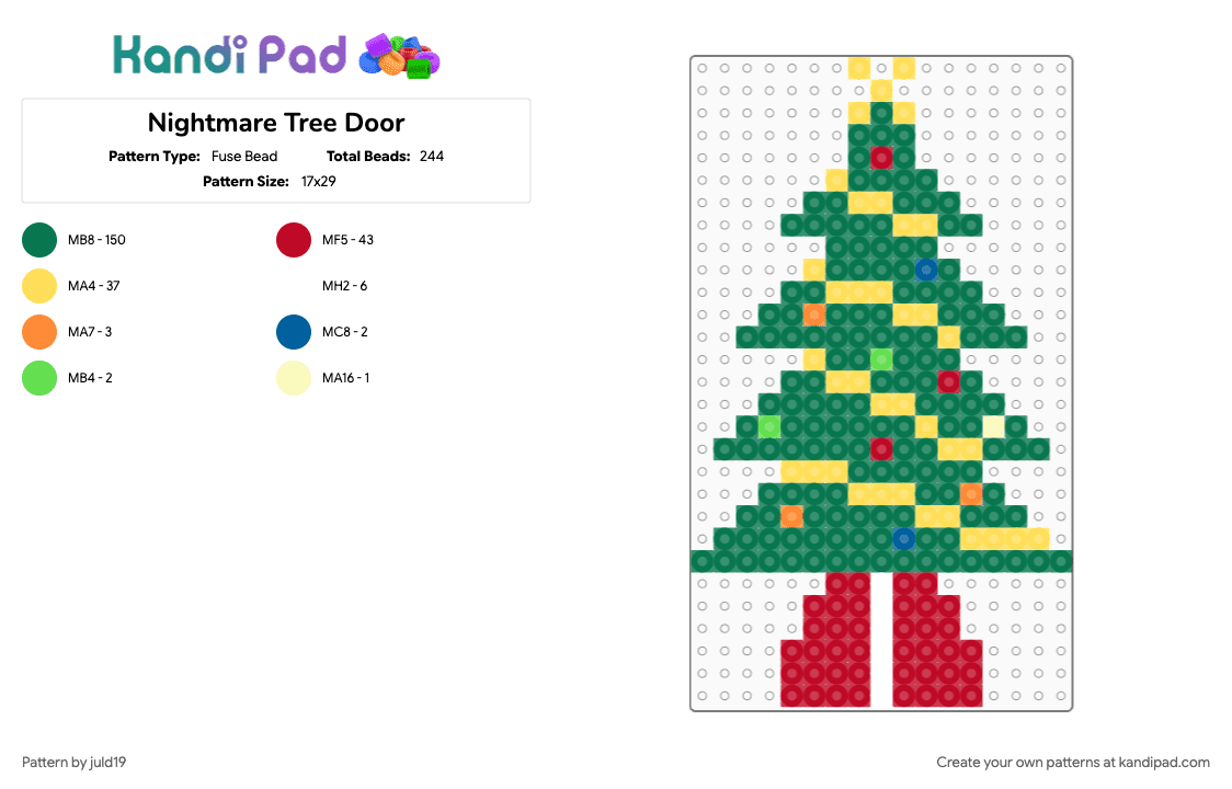 Nightmare Tree Door - Fuse Bead Pattern by juld19 on Kandi Pad - red, teal, yellow
