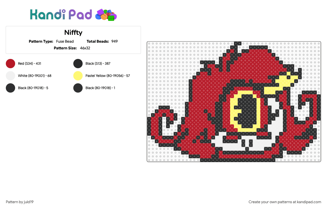 Niffty - Fuse Bead Pattern by juld19 on Kandi Pad - red