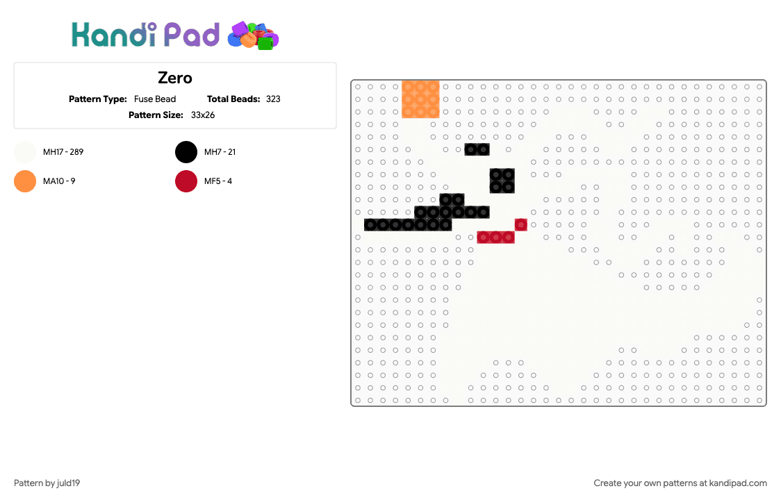 Zero - Fuse Bead Pattern by juld19 on Kandi Pad - orange, red, white