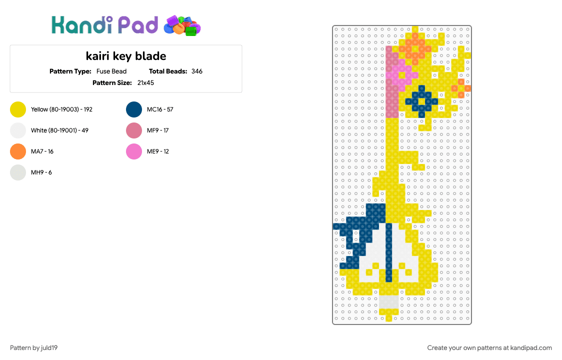 kairi key blade - Fuse Bead Pattern by juld19 on Kandi Pad - yellow