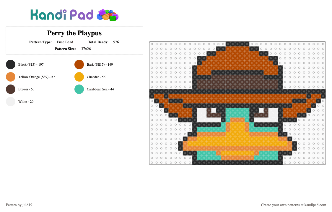 Perry the Platypus - Fuse Bead Pattern by juld19 on Kandi Pad - red,orange