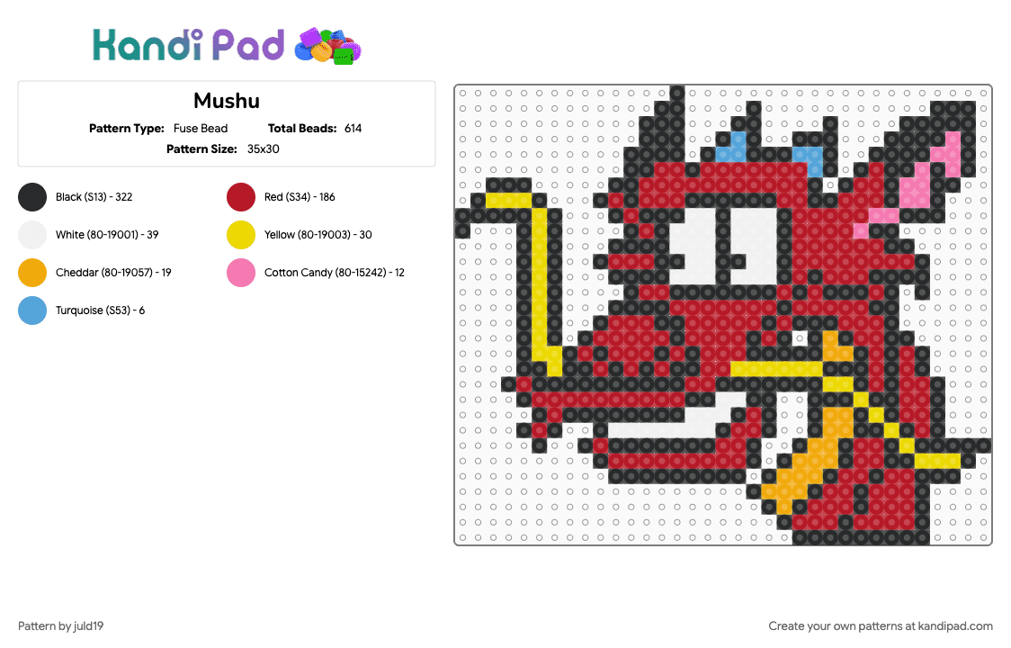 Mushu - Fuse Bead Pattern by juld19 on Kandi Pad - black, mulan, mushu, red