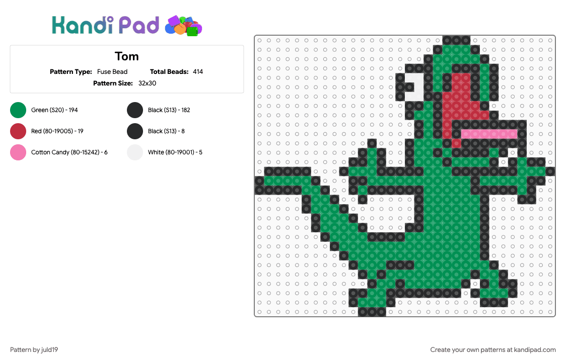 Tom - Fuse Bead Pattern by juld19 on Kandi Pad - green, hoppers, tom