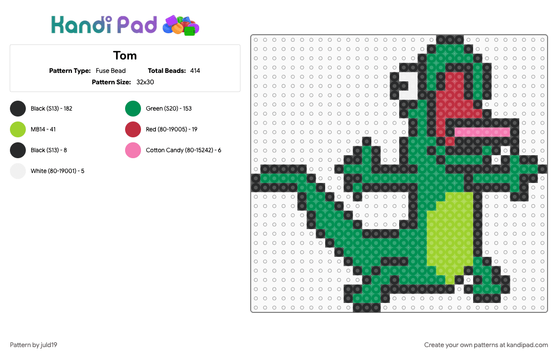 Tom - Fuse Bead Pattern by juld19 on Kandi Pad - green, hoppers, tom