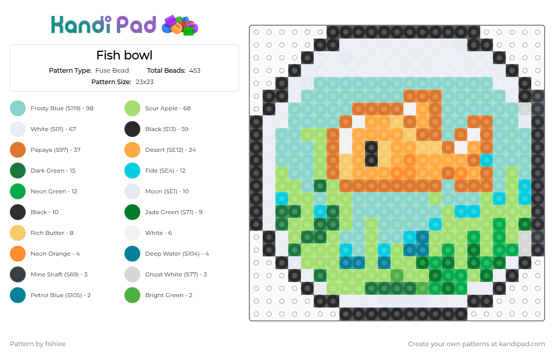 Fish bowl - Fuse Bead Pattern by fishiee on Kandi Pad - light blue,orange,green