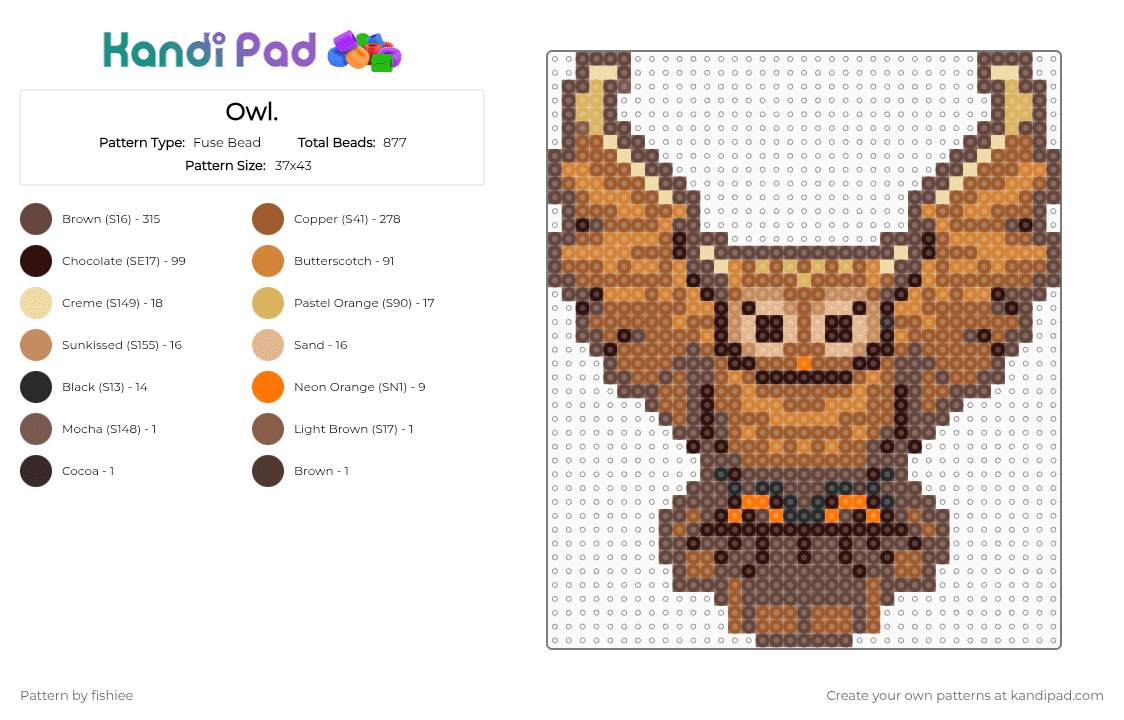 Owl. - Fuse Bead Pattern by fishiee on Kandi Pad - brown,tan