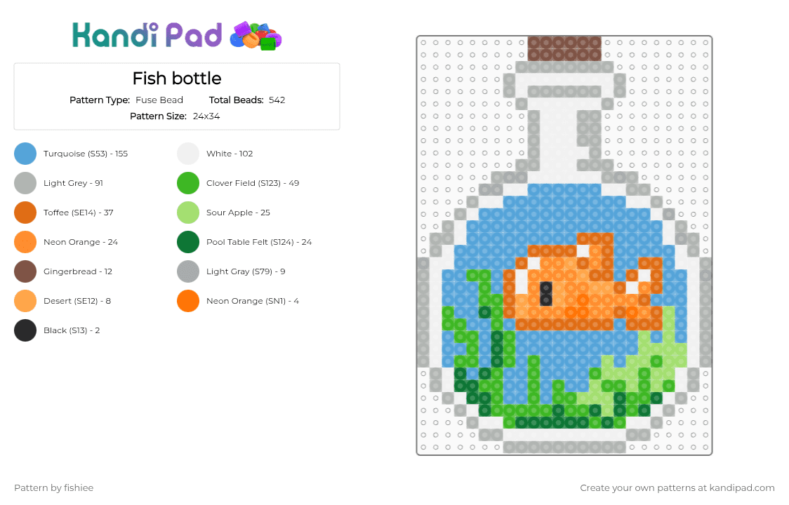 Fish bottle - Fuse Bead Pattern by fishiee on Kandi Pad - beige,light blue,orange,green
