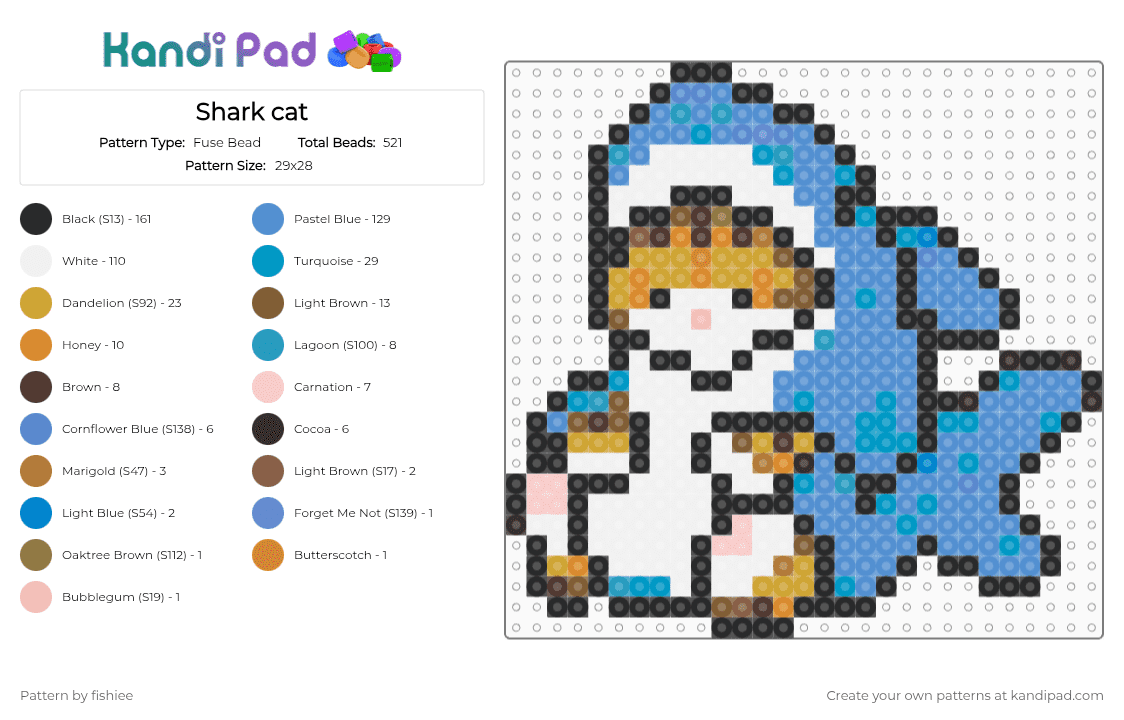 Shark cat - Fuse Bead Pattern by fishiee on Kandi Pad - light blue,orange