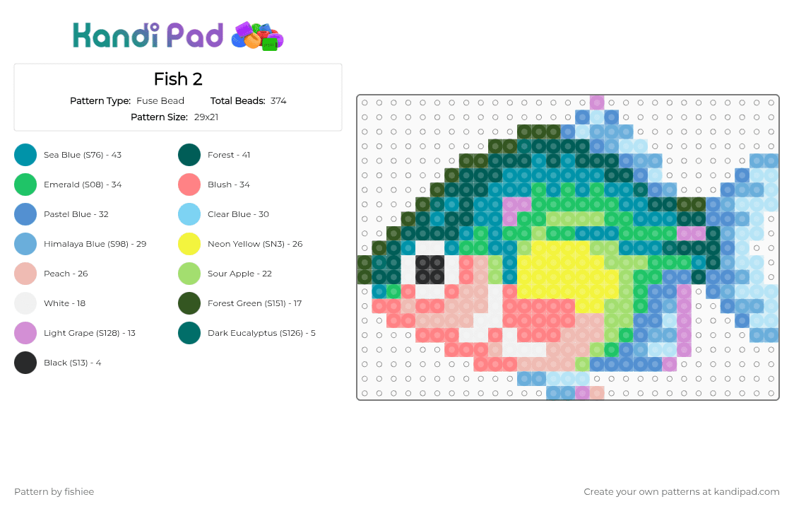 Fish 2 - Fuse Bead Pattern by fishiee on Kandi Pad - light blue,gray,red,colorful