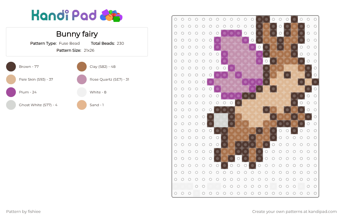 Bunny fairy - Fuse Bead Pattern by fishiee on Kandi Pad - brown,pink