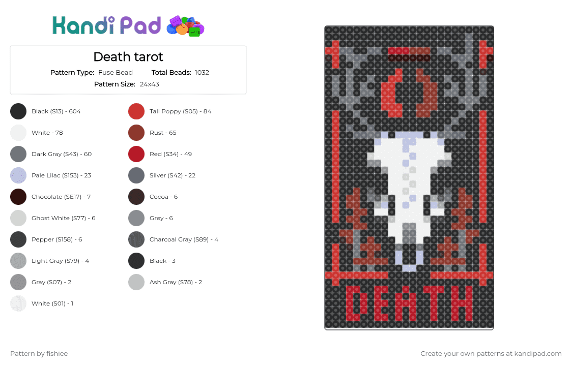 Death tarot - Fuse Bead Pattern by fishiee on Kandi Pad - black,gray,red