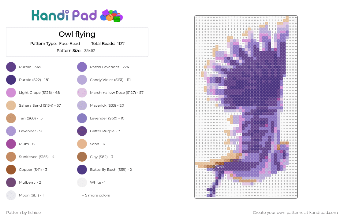 Owl flying - Fuse Bead Pattern by fishiee on Kandi Pad - pink,blue,purple