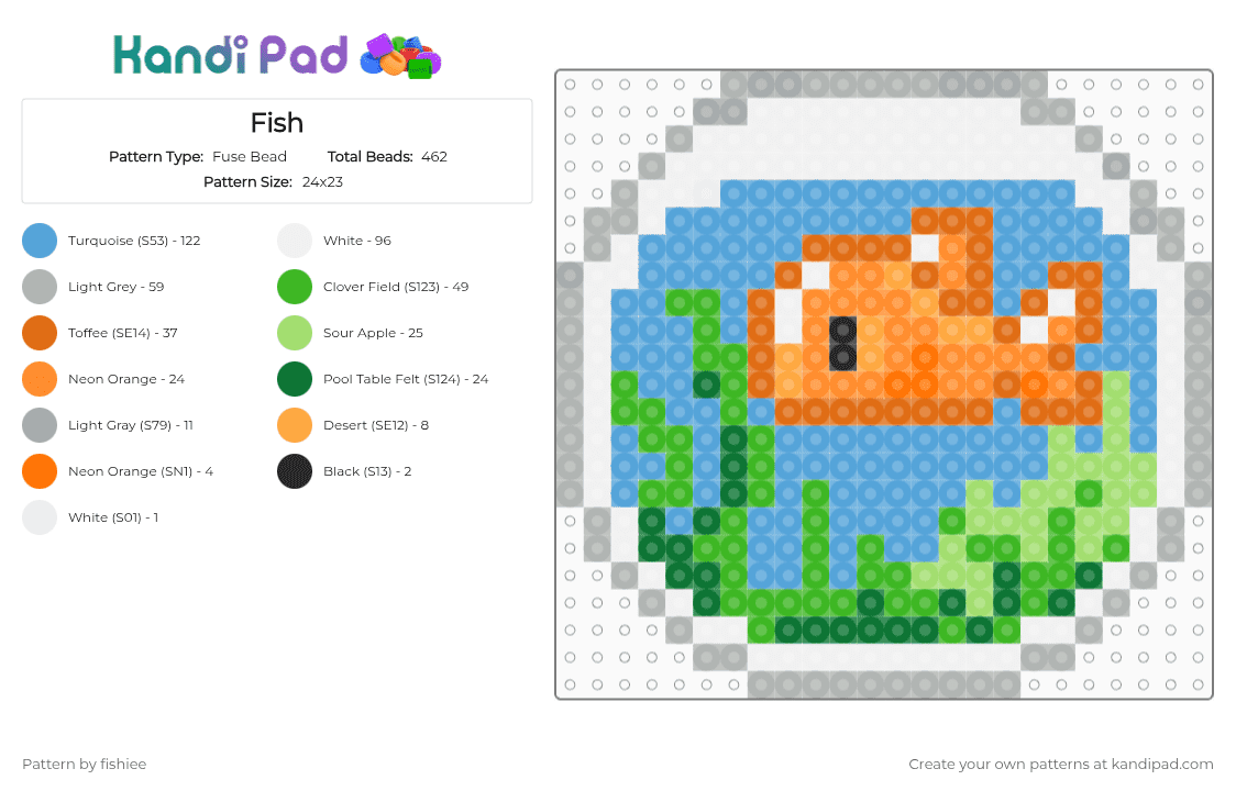 Fish - Fuse Bead Pattern by fishiee on Kandi Pad - light blue,orange,green