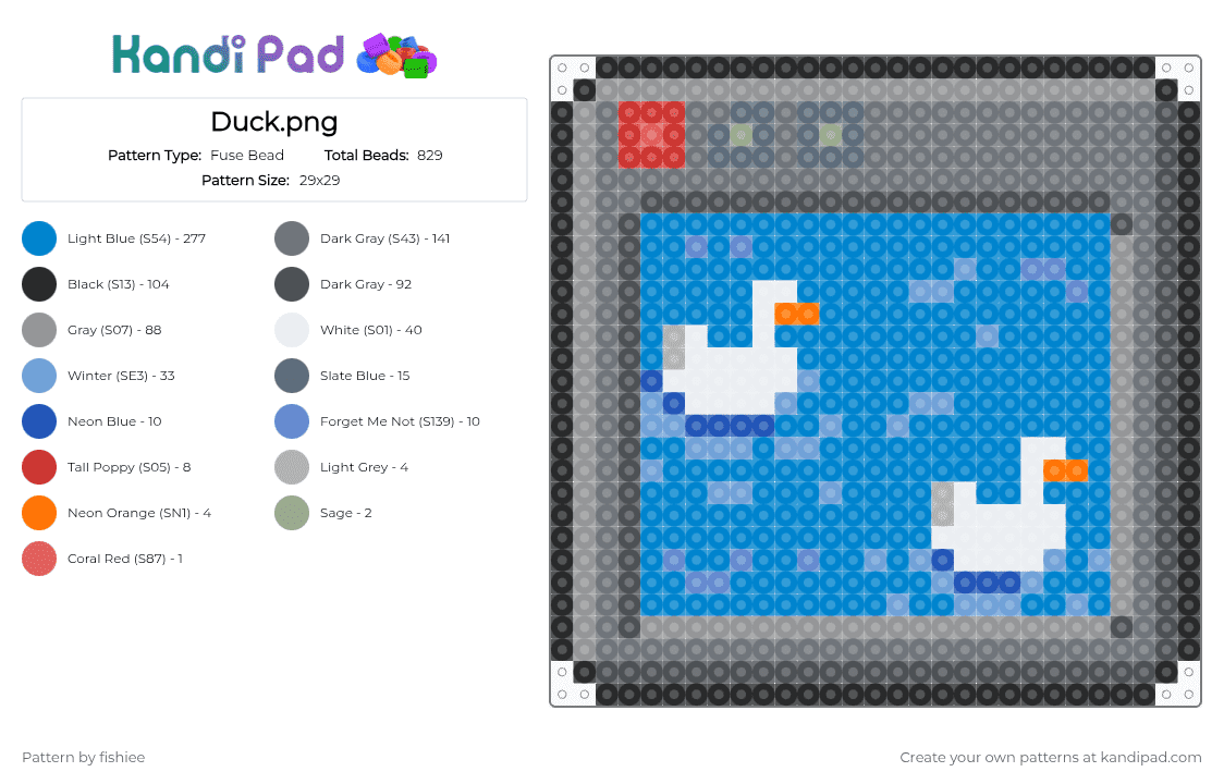 Duck.png - Fuse Bead Pattern by fishiee on Kandi Pad - gray,blue