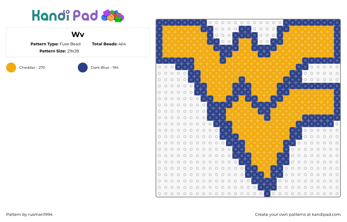 Wv - Fuse Bead Pattern by rusman1994 on Kandi Pad - west virginia,university,logo,college,school,football,gold,blue