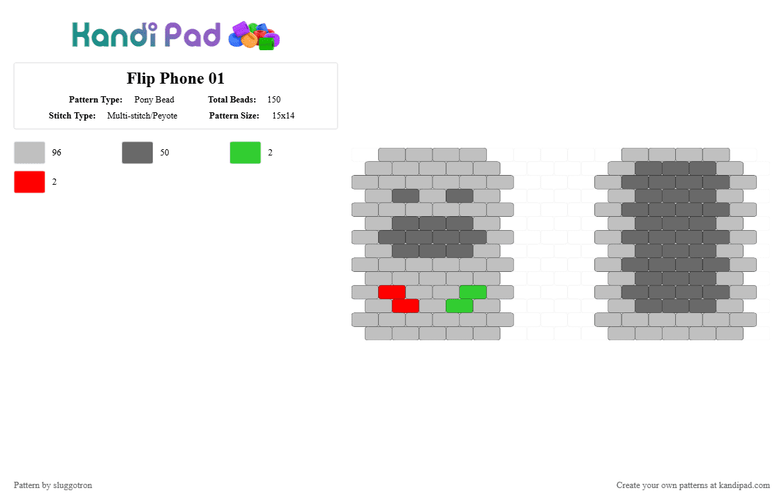 Flip Phone 01 - Pony Bead Pattern by sluggotron on Kandi Pad - beige,gray
