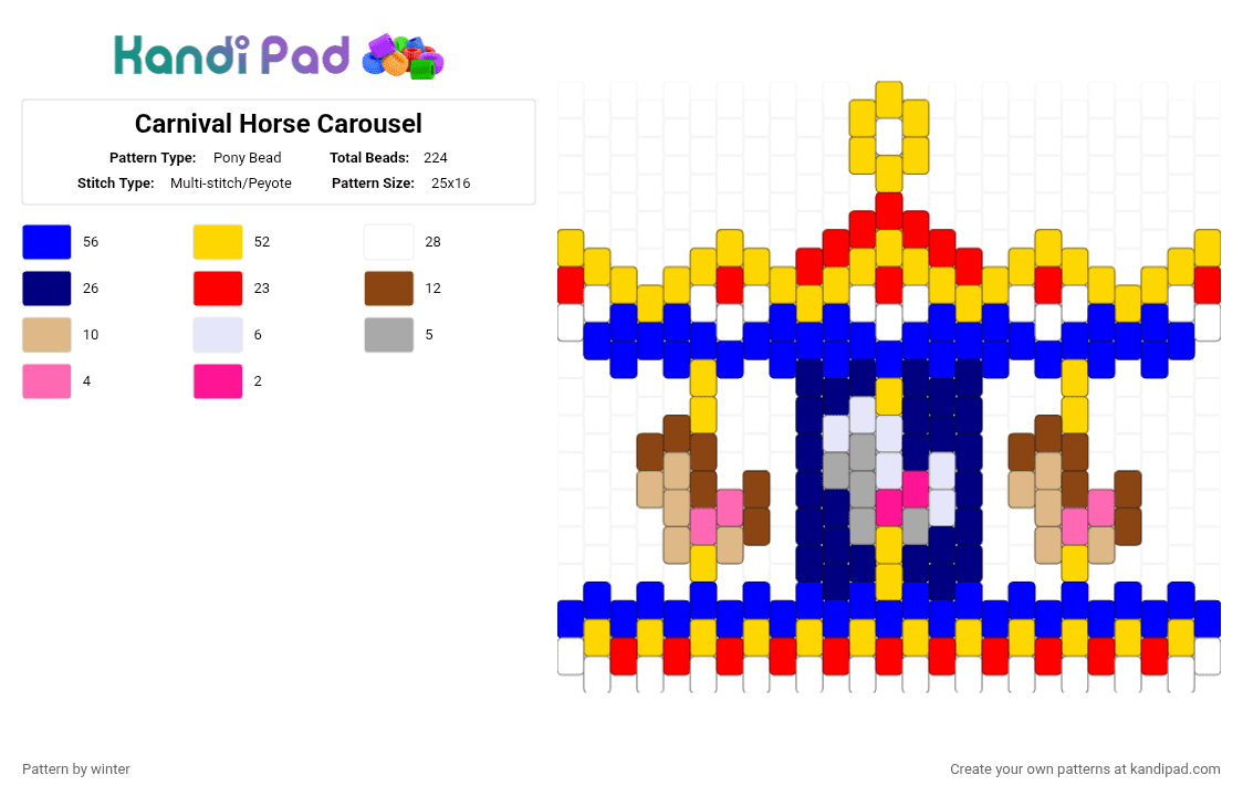 Carnival Horse Carousel - Pony Bead Pattern by winter on Kandi Pad - yellow,purple,horse,carousel,charm,red,blue,pony,carnival