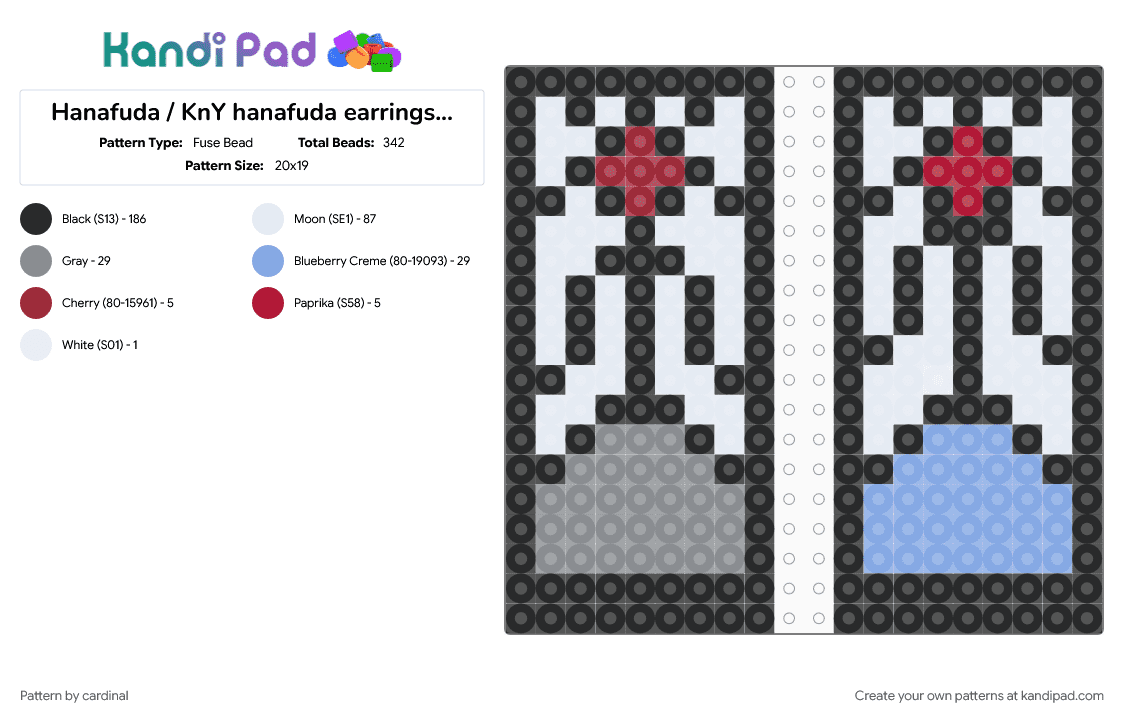 Hanafuda / KnY hanafuda earrings  (BOTH versions) - Fuse Bead Pattern by cardinal on Kandi Pad - 