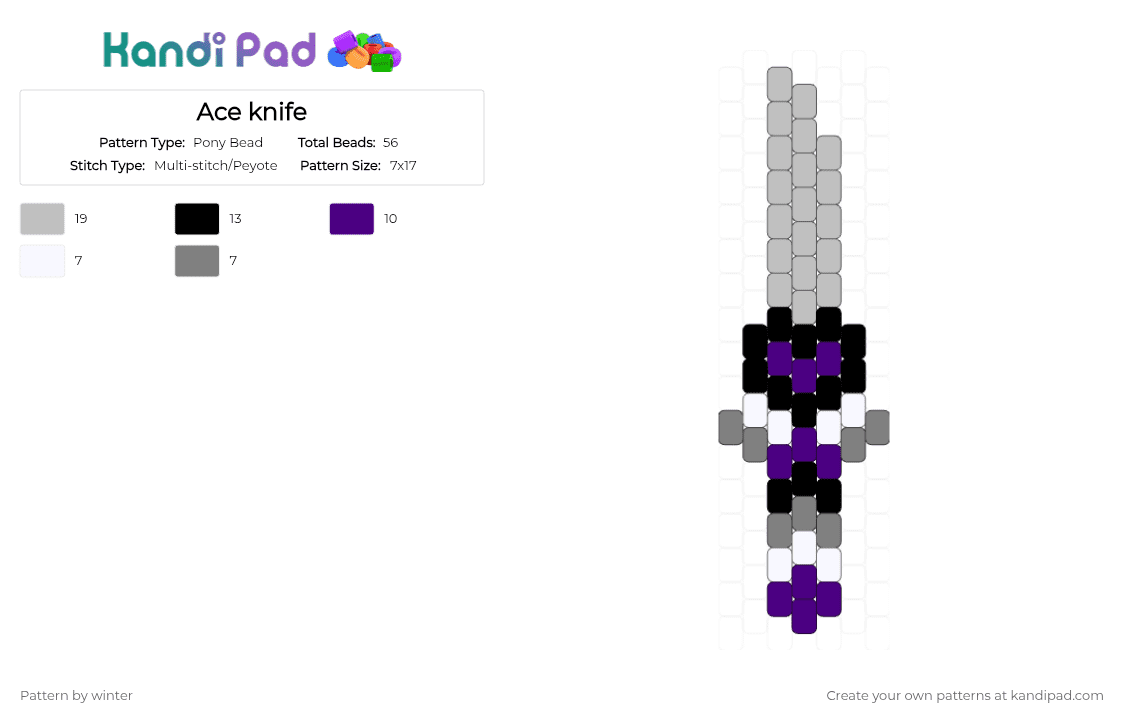 Ace Knife - Pony Bead Pattern by winter on Kandi Pad - beige,knife,pride,ace,asexual,weapon,aroace,sword