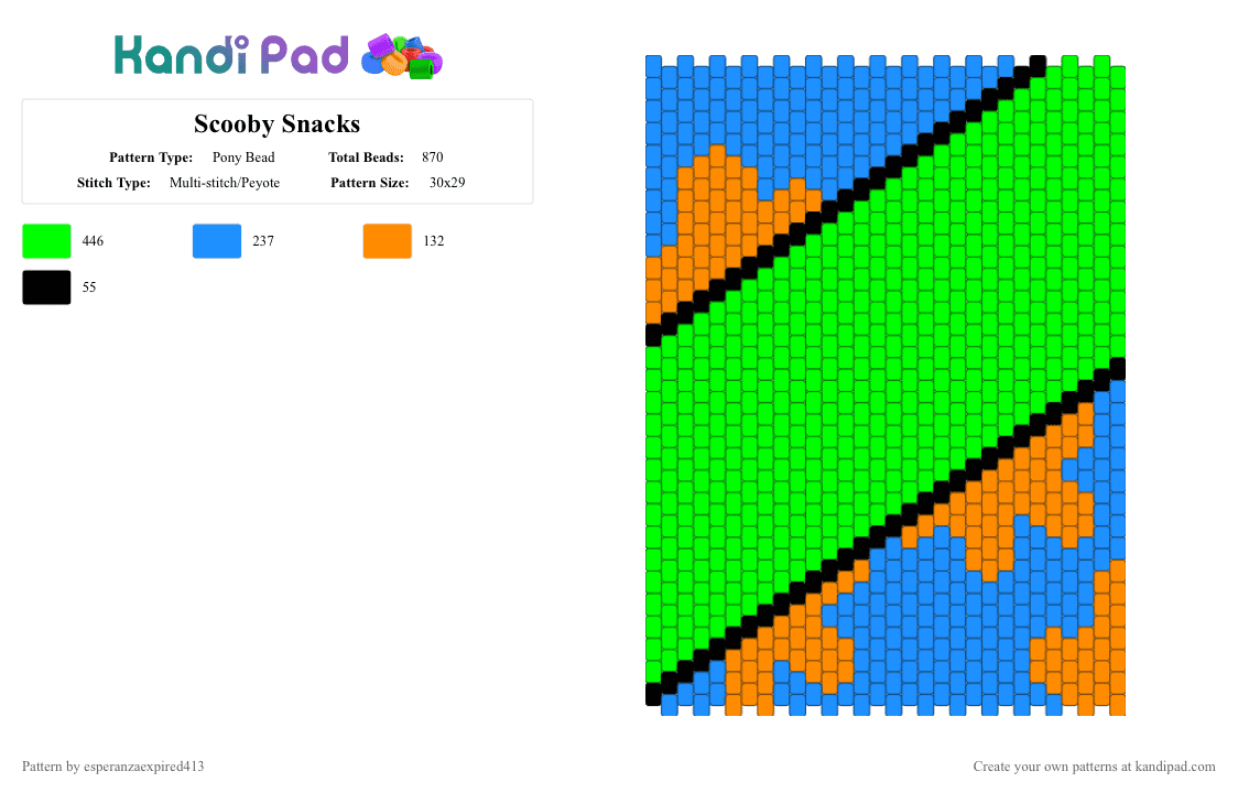 Scooby Snacks - Pony Bead Pattern by esperanzaexpired413 on Kandi Pad - green, kandibag, mysterygang, retro, scoobydoo, scoobysnacks