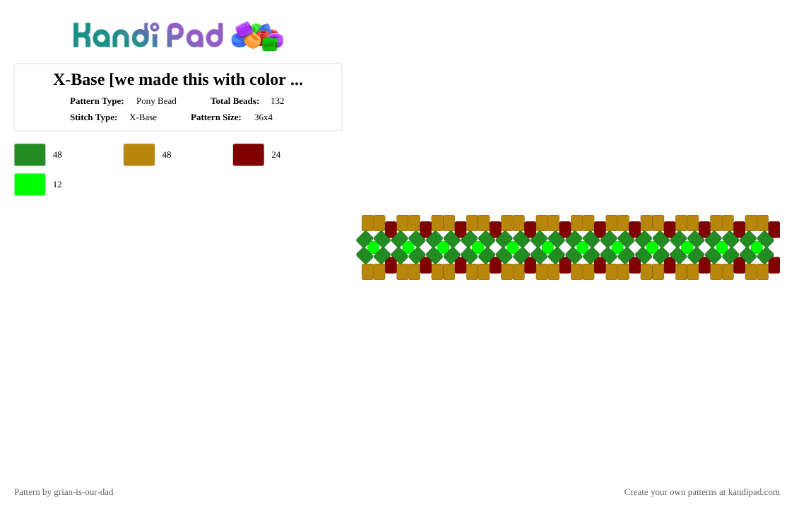 X-Base [we made this with color inversion so just trust] - Pony Bead Pattern by grian-is-our-dad on Kandi Pad - green,gold