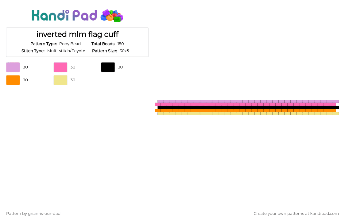 inverted mlm flag cuff - Pony Bead Pattern by grian-is-our-dad on Kandi Pad - pink