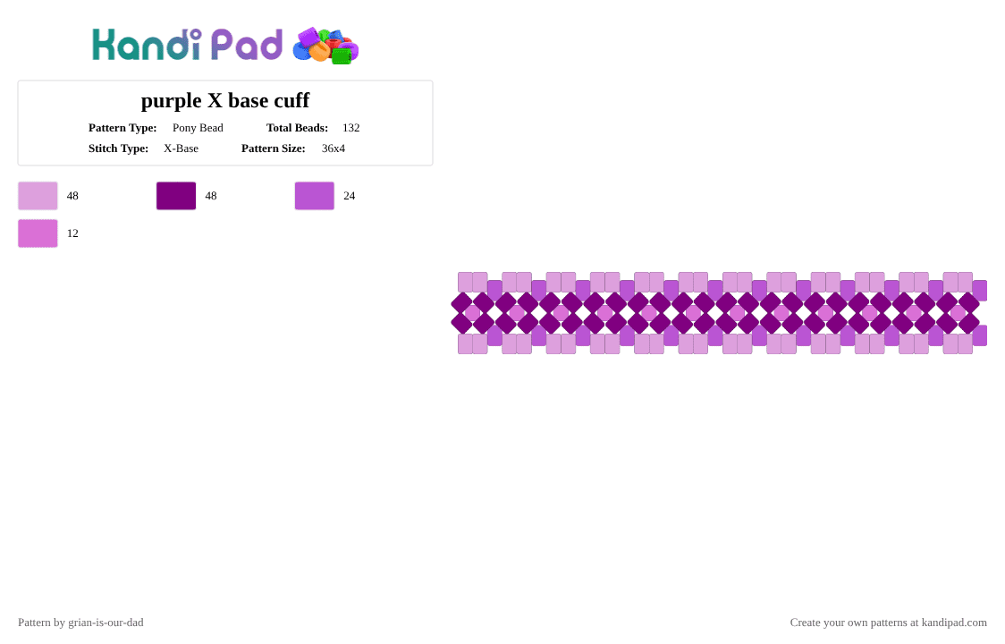 purple X base cuff - Pony Bead Pattern by grian-is-our-dad on Kandi Pad - pink