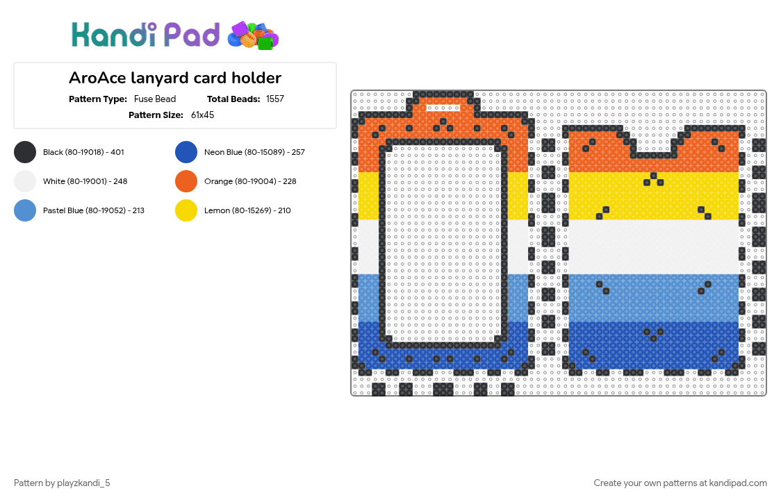 AroAce lanyard card holder - Fuse Bead Pattern by playzkandi_5 on Kandi Pad - blue, orange