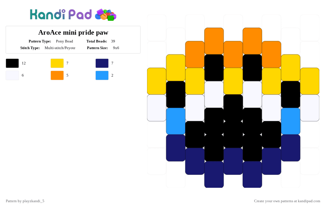 AroAce mini pride paw - Pony Bead Pattern by playzkandi_5 on Kandi Pad - orange,yellow,purple