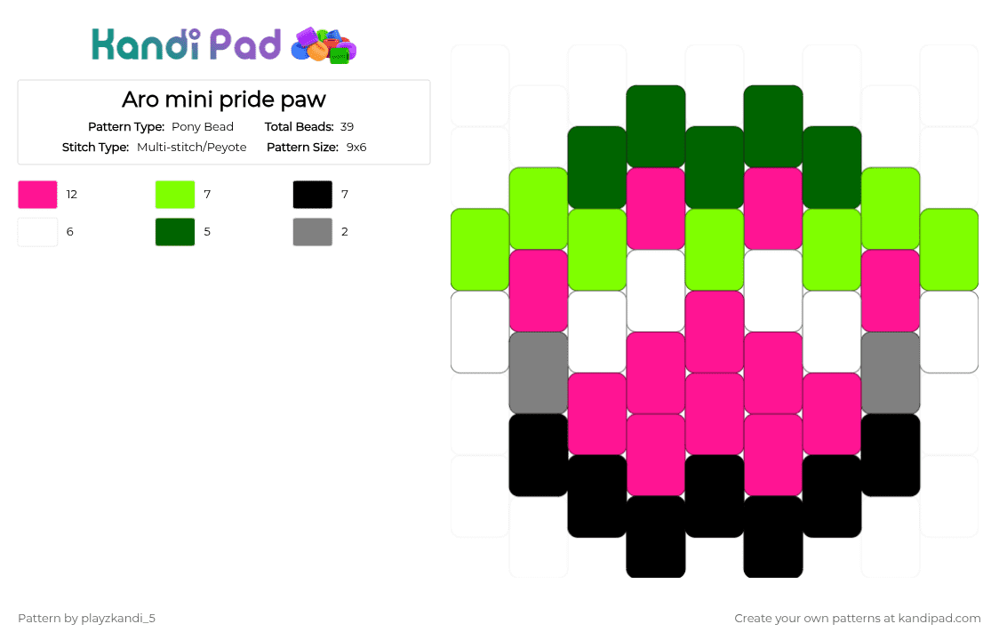 Aro mini pride paw - Pony Bead Pattern by playzkandi_5 on Kandi Pad - pink,green