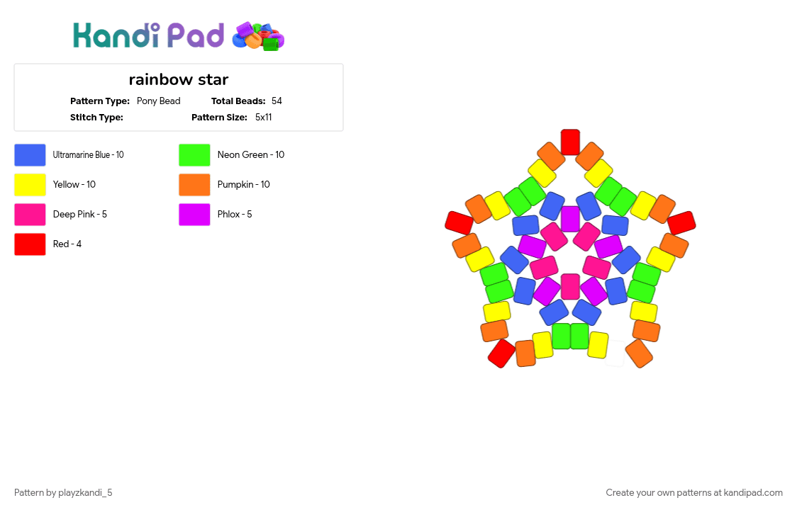 rainbow star - Pony Bead Pattern by playzkandi_5 on Kandi Pad - blue, colorful, cotdsaturation, yellow