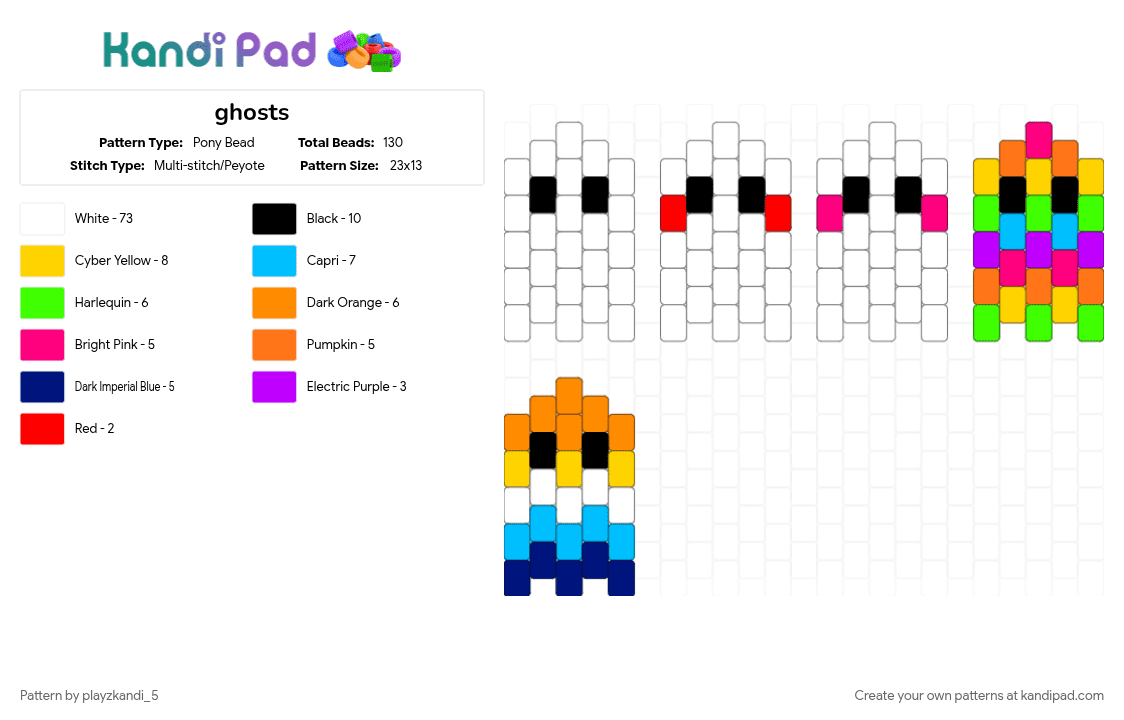 ghosts - Pony Bead Pattern by playzkandi_5 on Kandi Pad - charm, colorful, cute, ghosts, halloween, keychain, light blue, pride, purple, rainbow, spooky, white