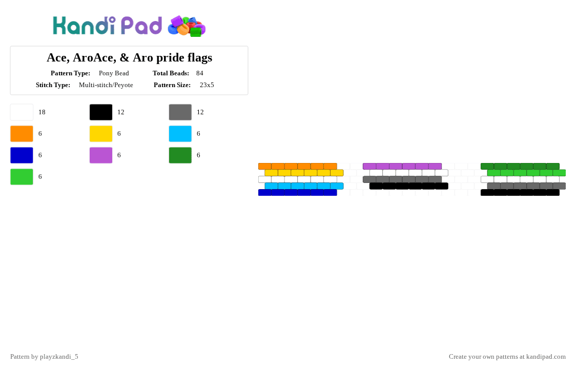 Ace, AroAce, & Aro pride flags - Pony Bead Pattern by playzkandi_5 on Kandi Pad - gray,green