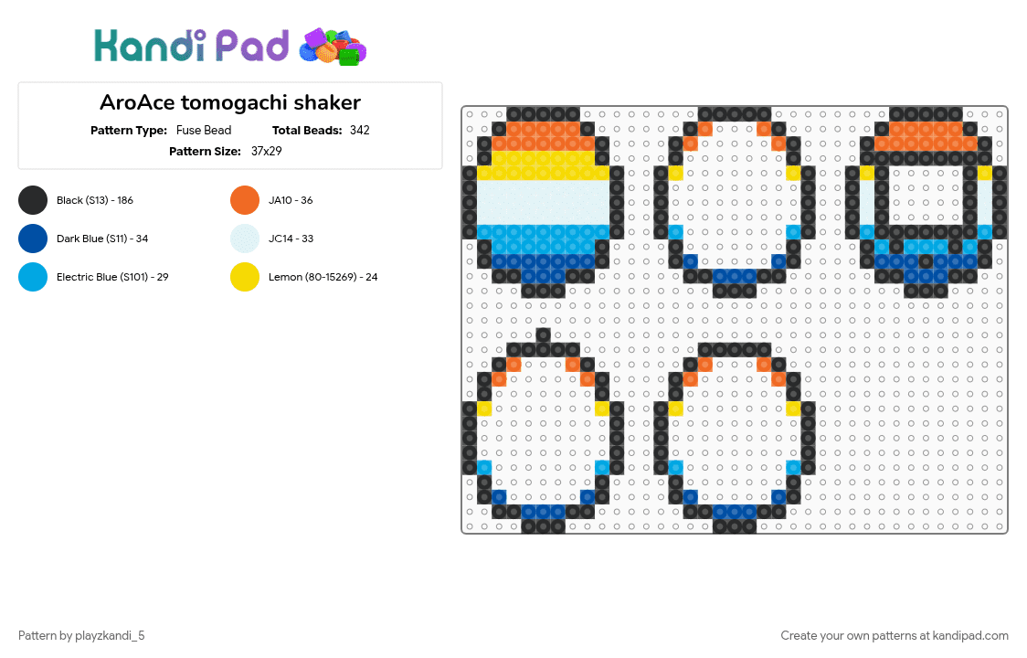 AroAce tomogachi shaker - Fuse Bead Pattern by playzkandi_5 on Kandi Pad - aroace, aromantic asexual, black, blue, light blue, orange, pride