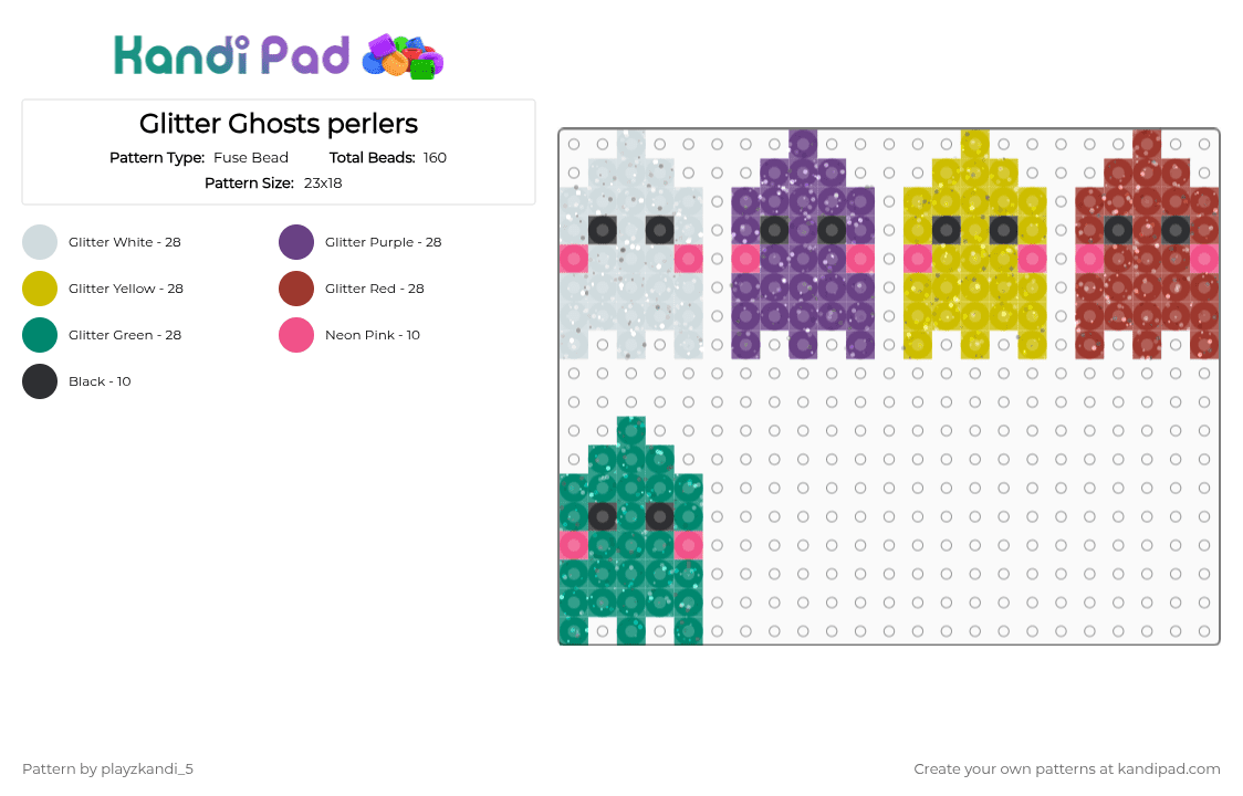 Glitter Ghosts perlers - Fuse Bead Pattern by playzkandi_5 on Kandi Pad - purple, red, teal, yellow