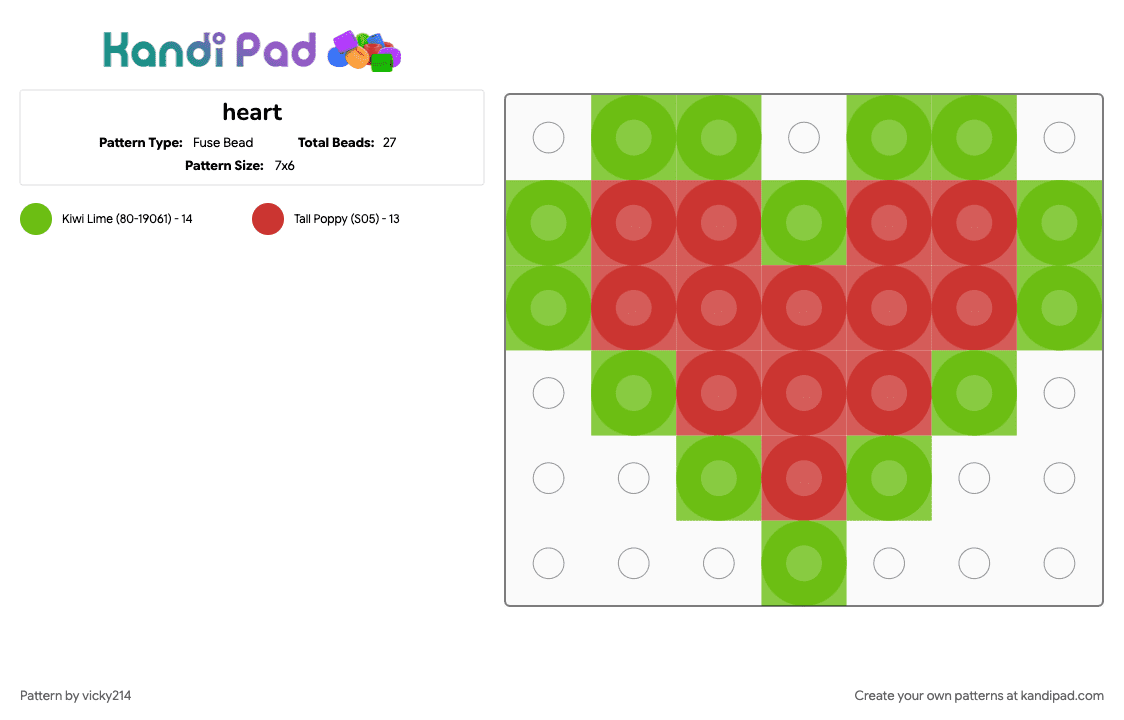 heart - Fuse Bead Pattern by vicky214 on Kandi Pad - green, red
