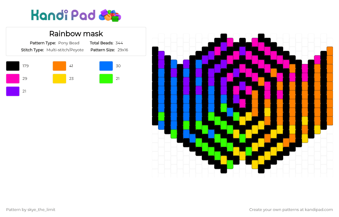 Rainbow mask - Pony Bead Pattern by skye_the_limit on Kandi Pad - black,pink,orange,blue,rainbow,mask,kandi,peyote
