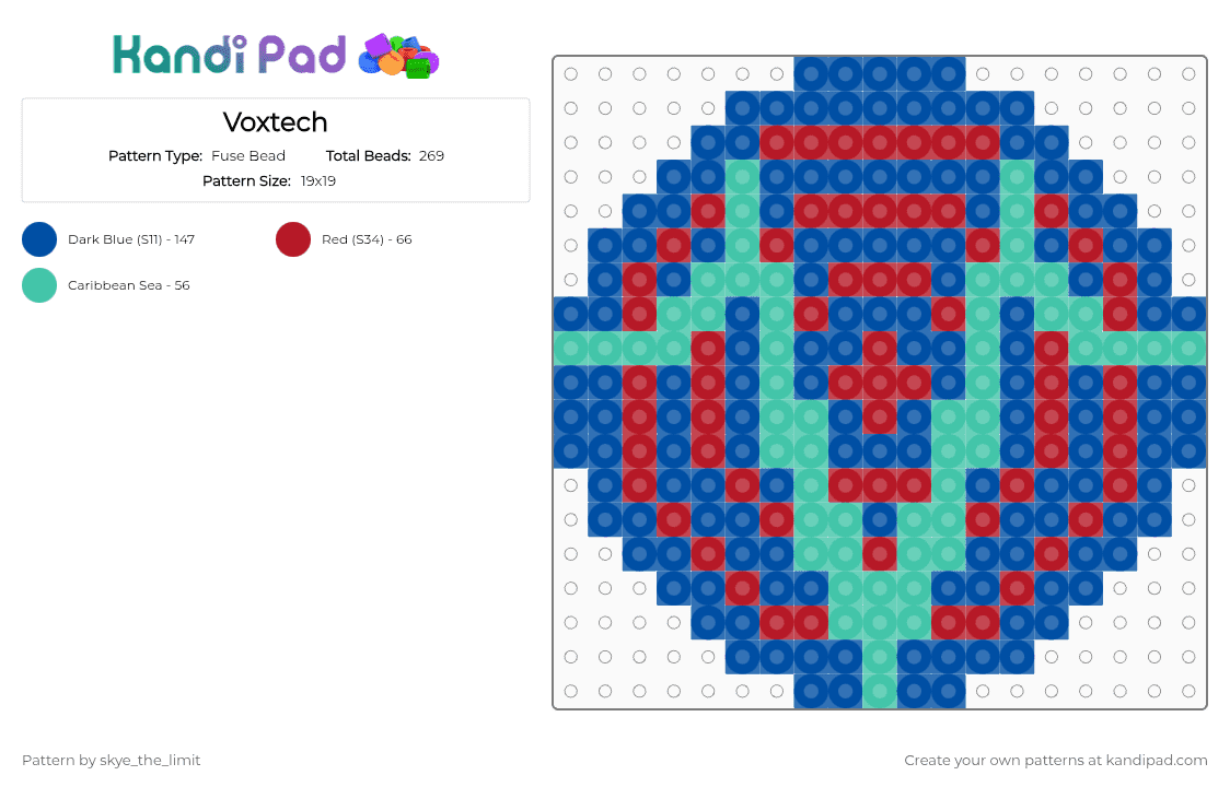 Voxtech - Fuse Bead Pattern by skye_the_limit on Kandi Pad - blue,vox,voxtech,hazbin,perler,logo,button
