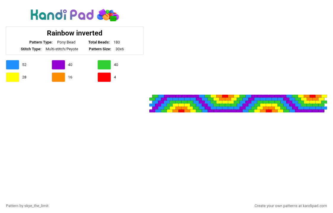 Rainbow inverted - Pony Bead Pattern by skye_the_limit on Kandi Pad - purple,yellow,green,light blue