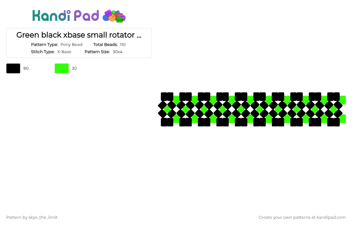 Green black xbase small rotator base - Pony Bead Pattern by skye_the_limit on Kandi Pad - black,green,x,base,cuff,kandi,rotator