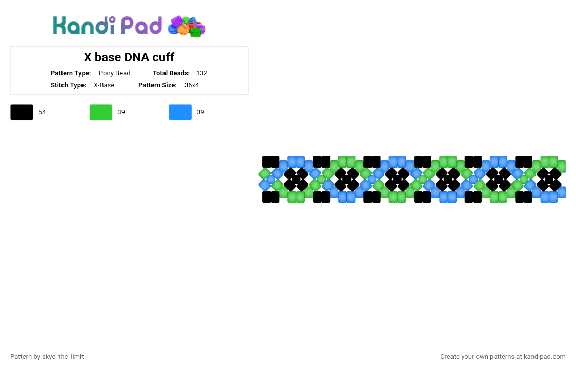 X base DNA cuff Pony Bead Pattern - Kandi Pad | Kandi Patterns, Fuse ...
