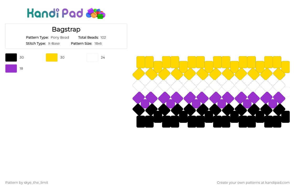 Bagstrap - Pony Bead Pattern by skye_the_limit on Kandi Pad - yellow,purple