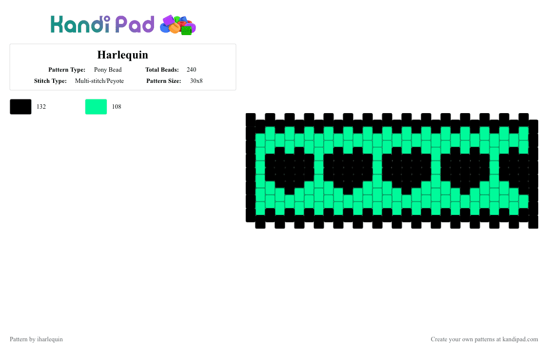 Harlequin - Pony Bead Pattern by iharlequin on Kandi Pad - black,teal,the freak circus,harlequin