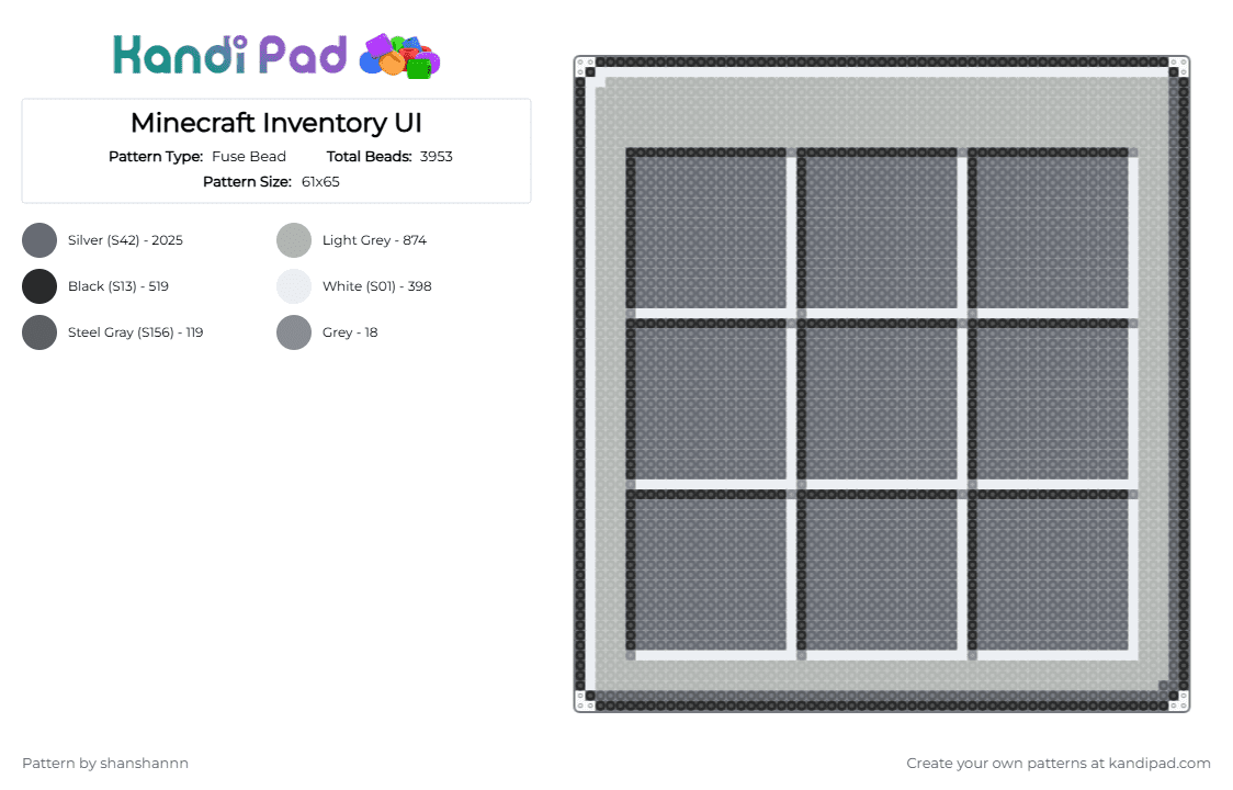 Minecraft Inventory UI - Fuse Bead Pattern by shanshannn on Kandi Pad - beige,gray